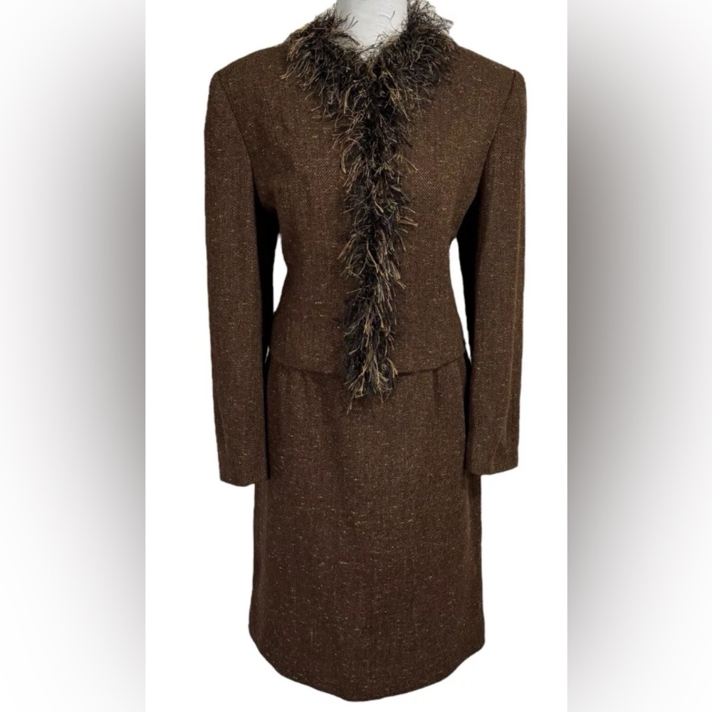 Noviello Bloom Suits Brown Speckled Fringe Wool & Viscose Vintage Suit Set 10
